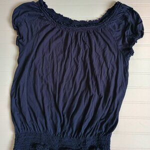 INC | Navy Blue Ruched Stretch Top Ladies P/S